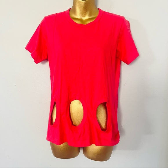 Comme des Garçons Pink Cutout T-Shirt Top Womens Small Avant Garde Designer Rare - Picture 2 of 4